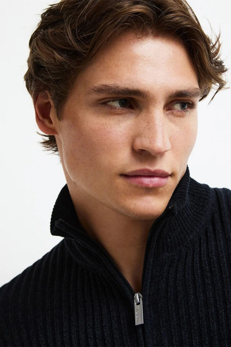 Rrd Navy Ribbed Full-Zip Stand-Collar Sweater