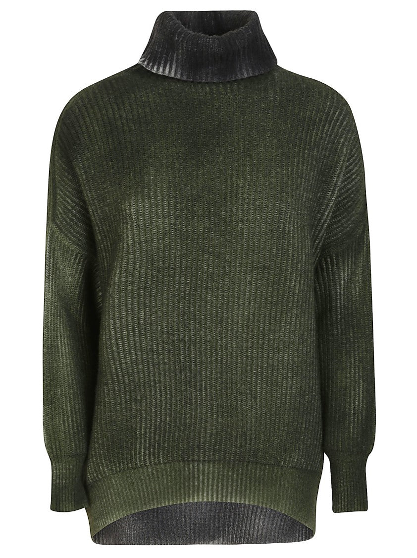 Avant Toi Dolcevita Hand-Painted Heather English Rib Turtleneck Sweater