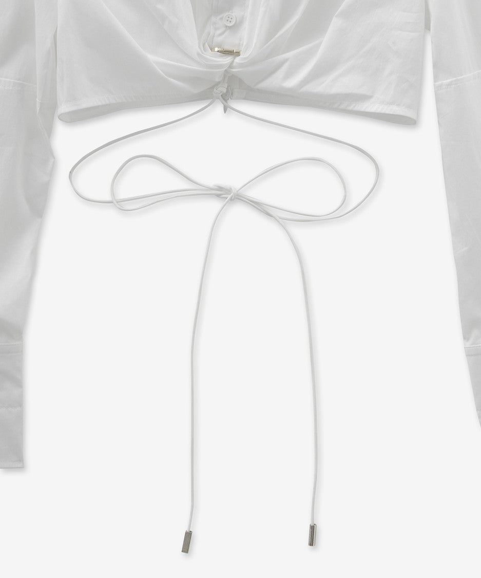 Jacquemus Cropped White Shirt With Twist Detail