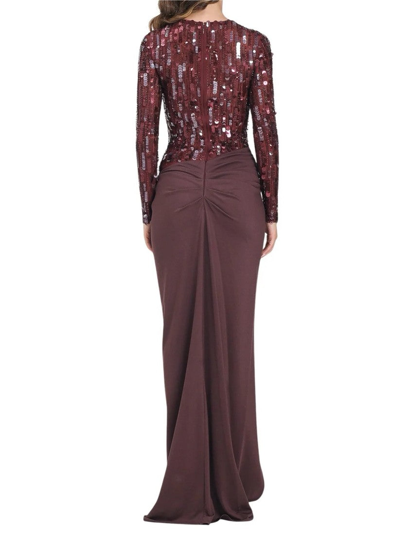 Red Carpet E. Franchi Sequin-Embellished Long Dress With Fitted Skirt And Front Slit