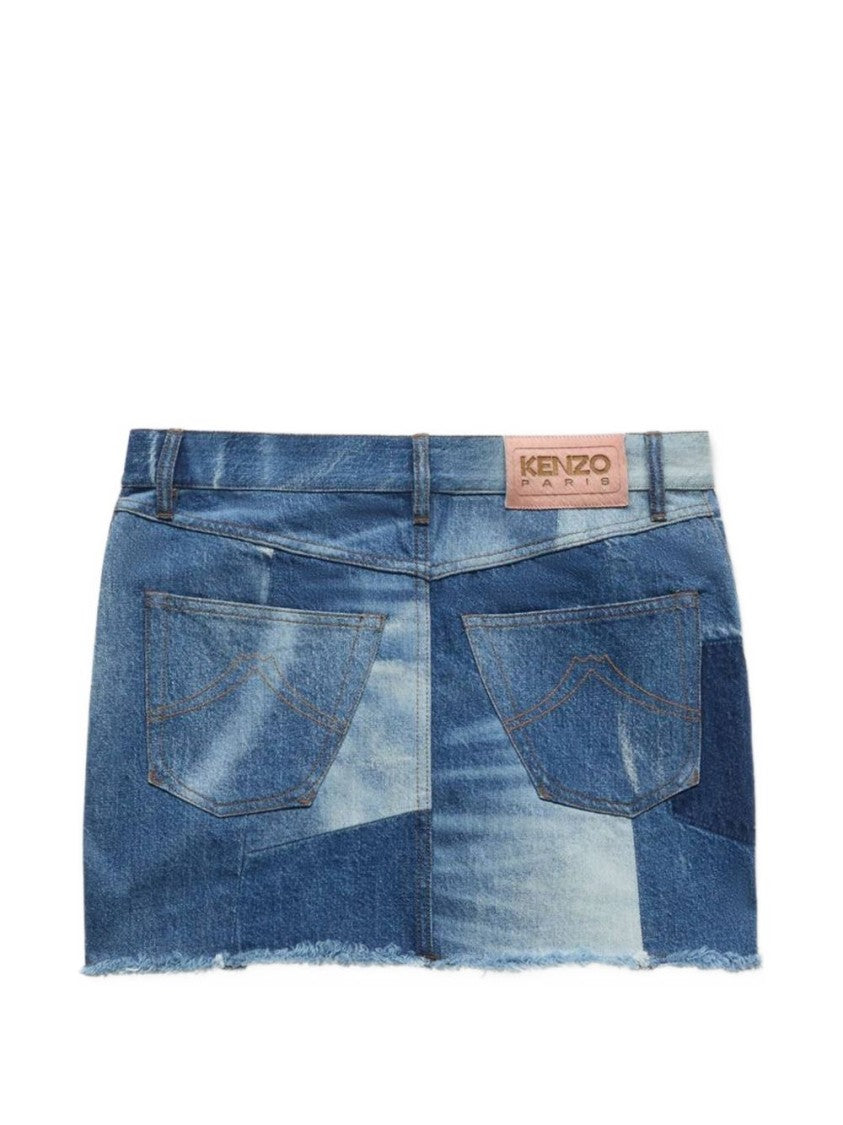 Kenzo Blue Denim Patchwork Mini Skirt