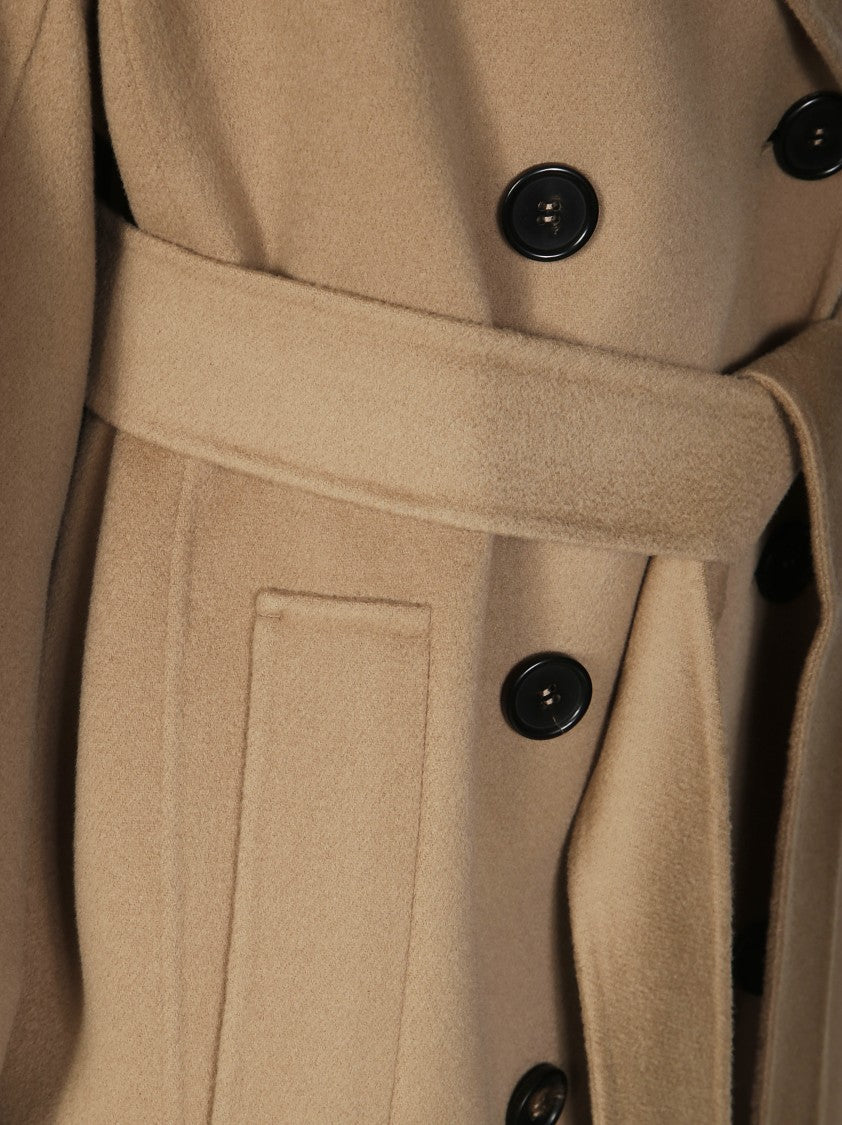 Max Mara Double-Breasted Wool Coat With Wide Lapel And Belt