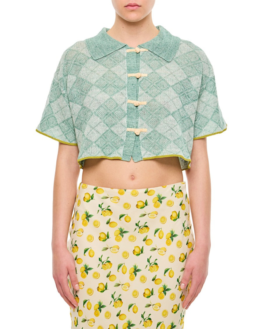 Yanyan Argyle Boxy Crop Shirt
