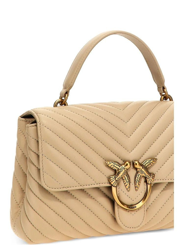 Pinko Quilted Chevron Beige Tote Bag With Elegant Gold Clasp