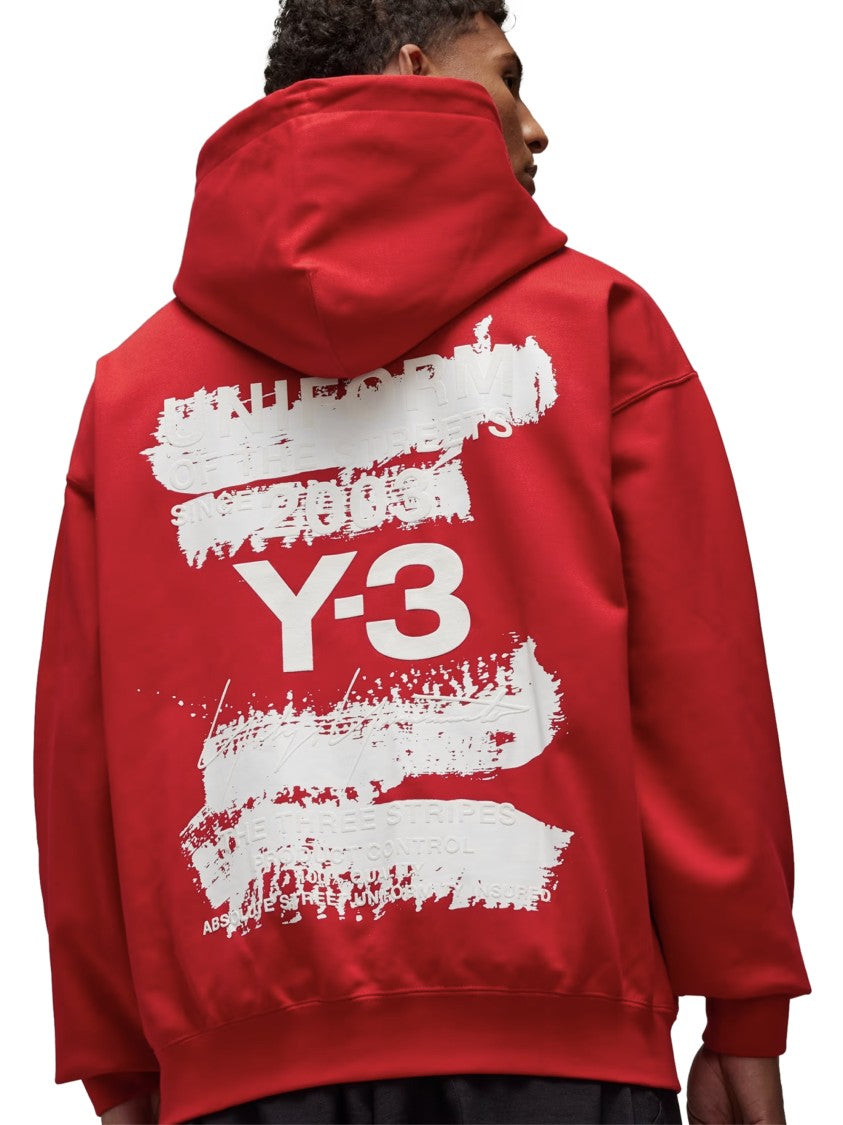 Y-3 Red Hoodie With Distinctive Graphic Print