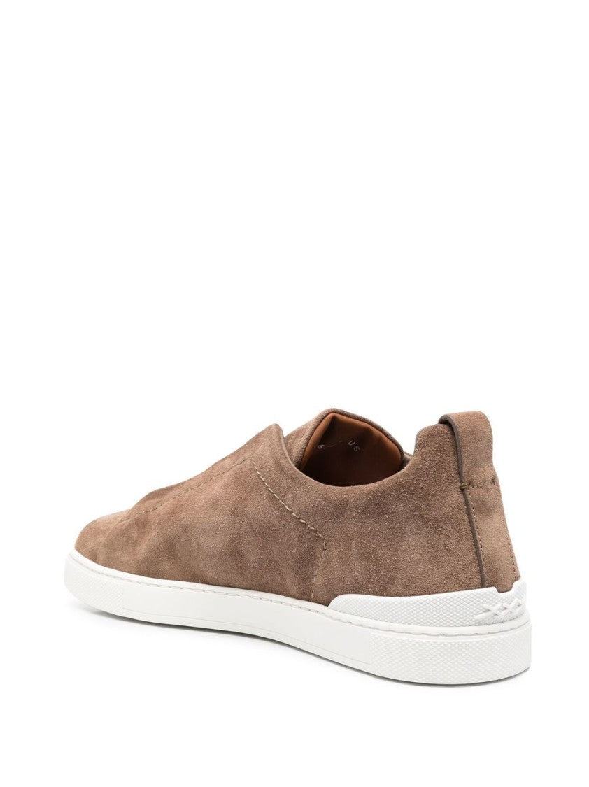 Ermenegildo Zegna Beige Suede Slip-On Shoes With Minimalist Design
