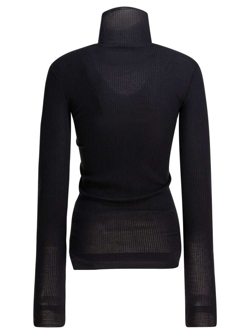 Lemaire Fitted Ribbed Turtleneck Sweater With High Collar
