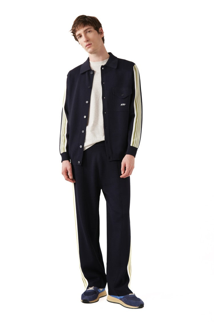 Autry Blue Viscose-Nylon Band Details Sweatpants