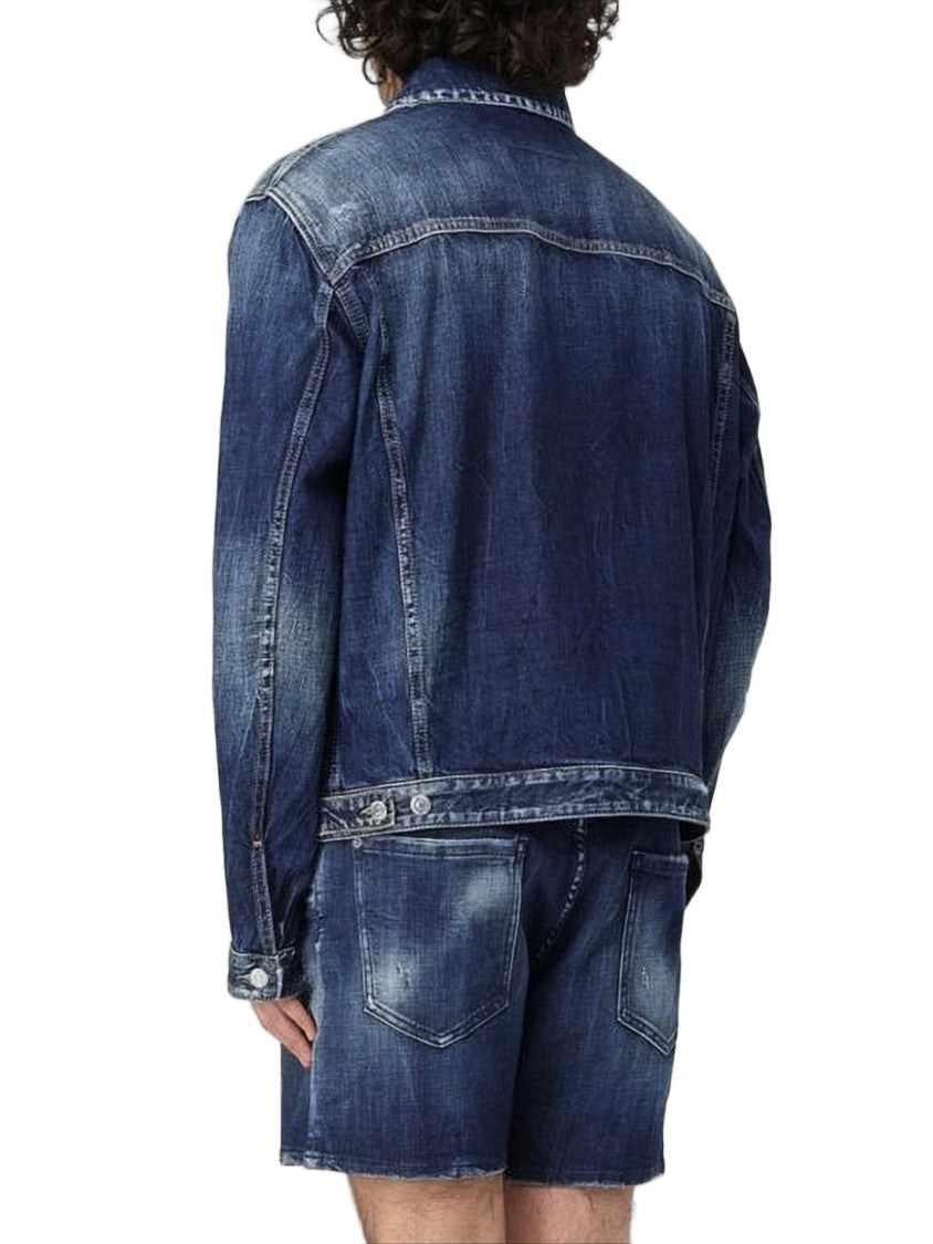 Dsquared2 Distressed Denim Jacket With Classic Collar