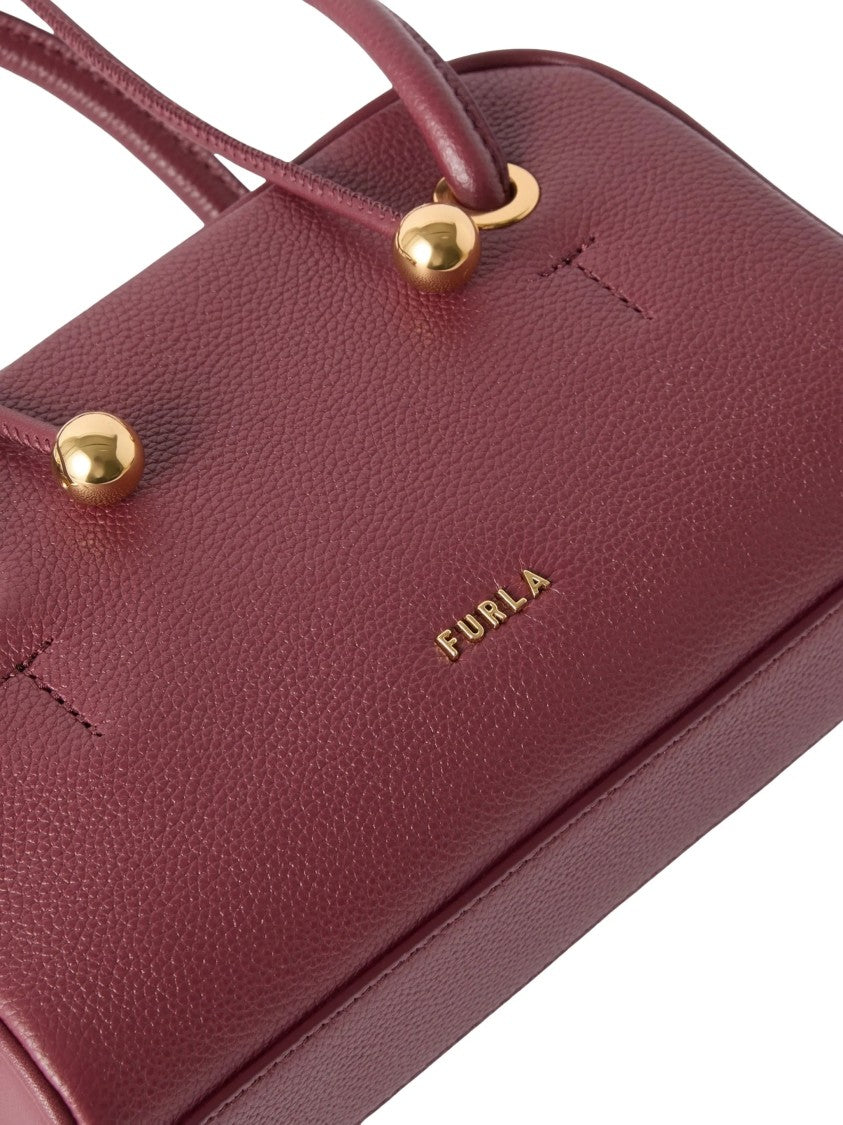Furla Burgundy Poppy Mini Pebbled Leather Handbag