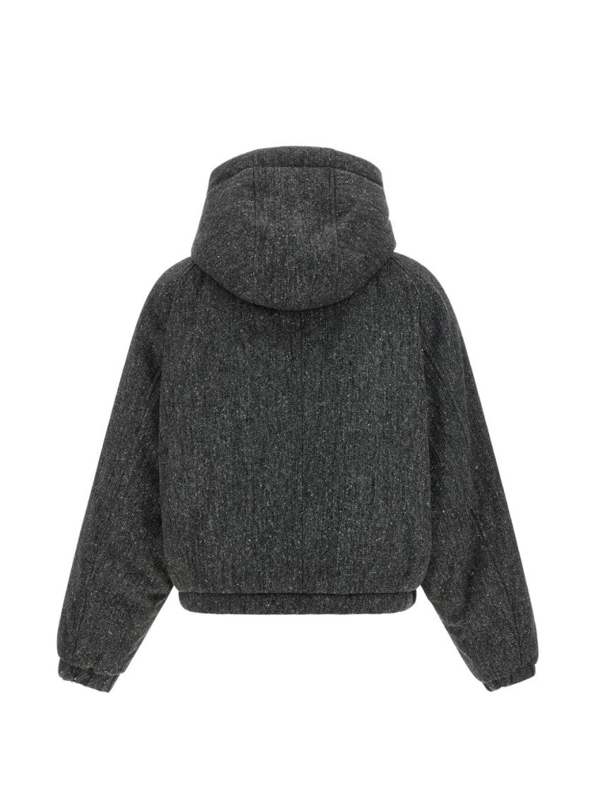 Brunello Cucinelli Dark Grey Cropped Boxy Textured Jacket