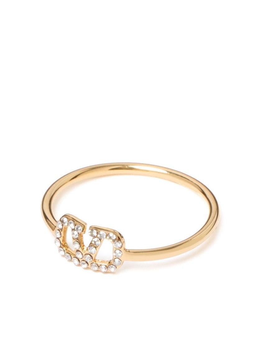 Valentino Garavani Gold Ring Interlocking Letter Crystal Accents Jewelry