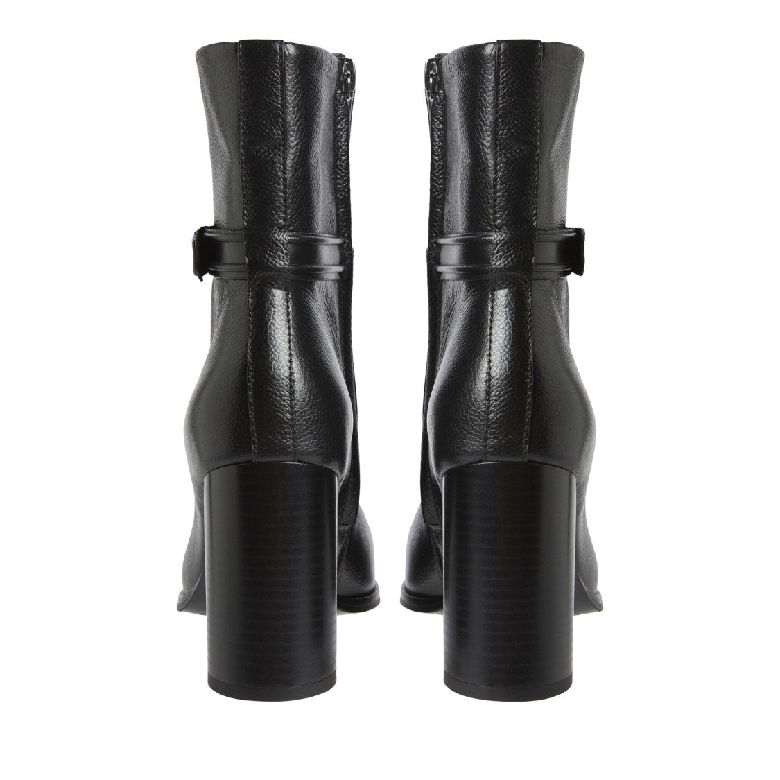 Calvin Klein Black Pointed Toe Block Heel Logo Detail Leather Boots