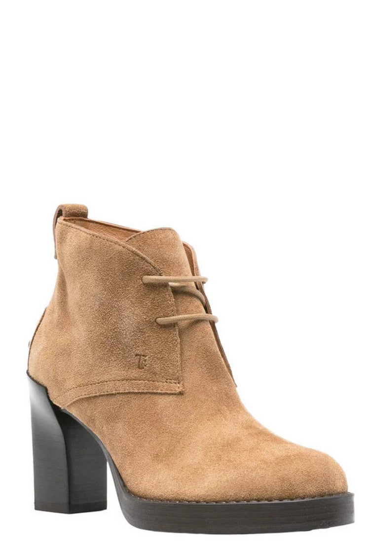 Tod's Brown Lace-Tie Platform Block Heel Chamois Boots