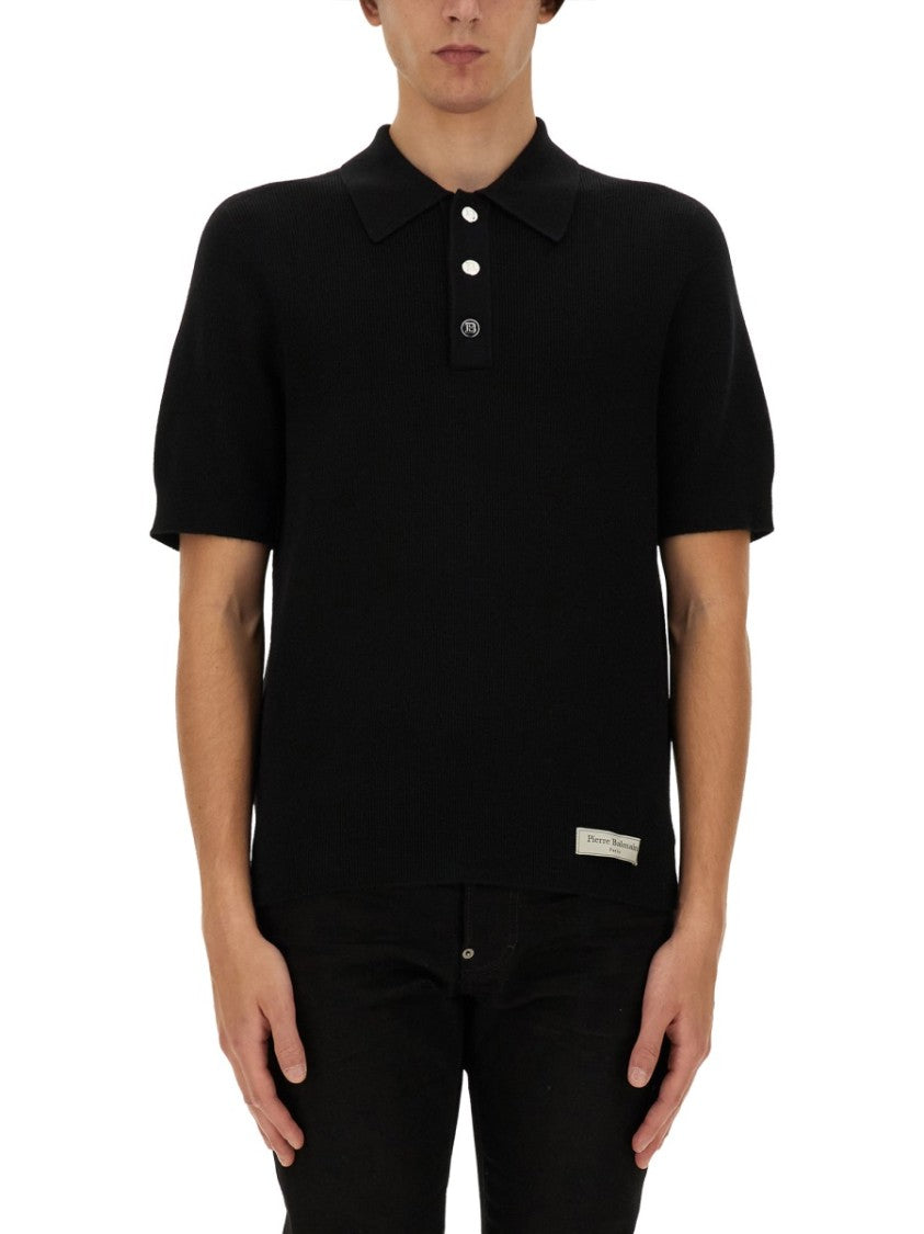 Balmain Textured Merino Wool Polo Shirt