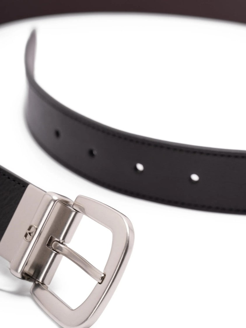 Valentino Black Minimalist Smooth Leather Buckle Belt