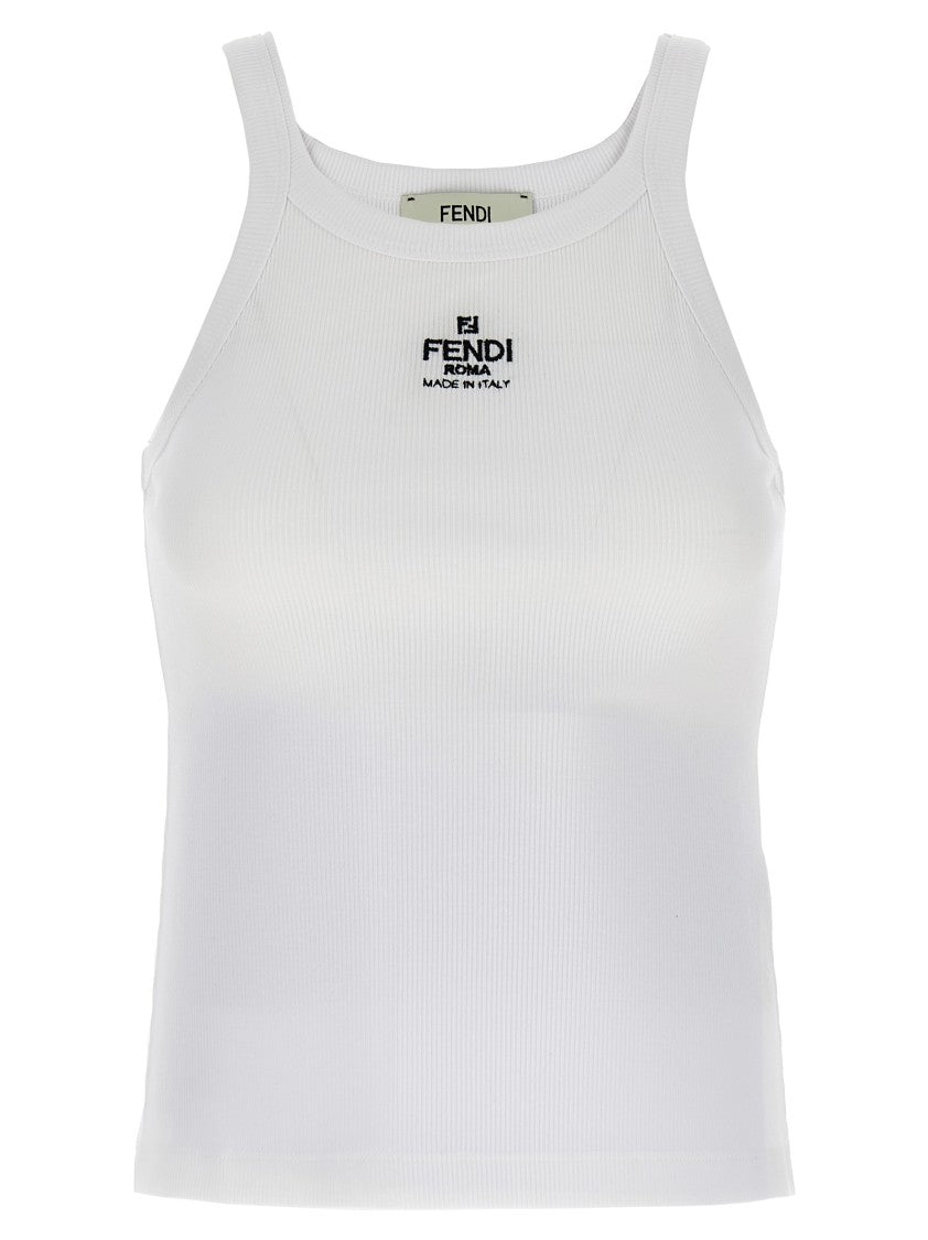 Fendi Ribbed Tank Top With Embroidered Logo Detail