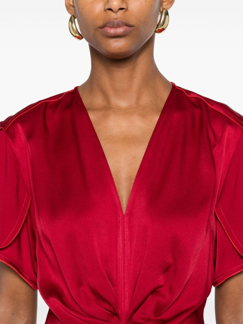 Victoria Beckham V-Neck Fitted Waistline Dress With Concealed Zip