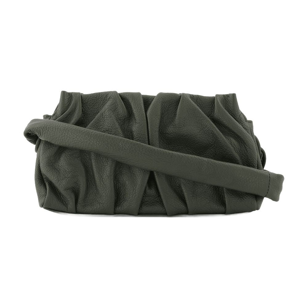 Elleme Vague Bag In Green Leather With White Stitching