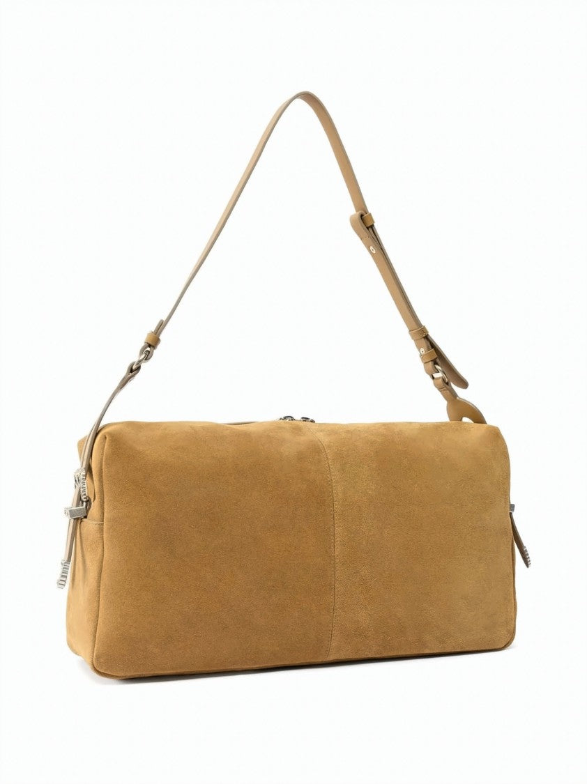 Pinko Beige Suede Decorative Buckle Shoulder Bag