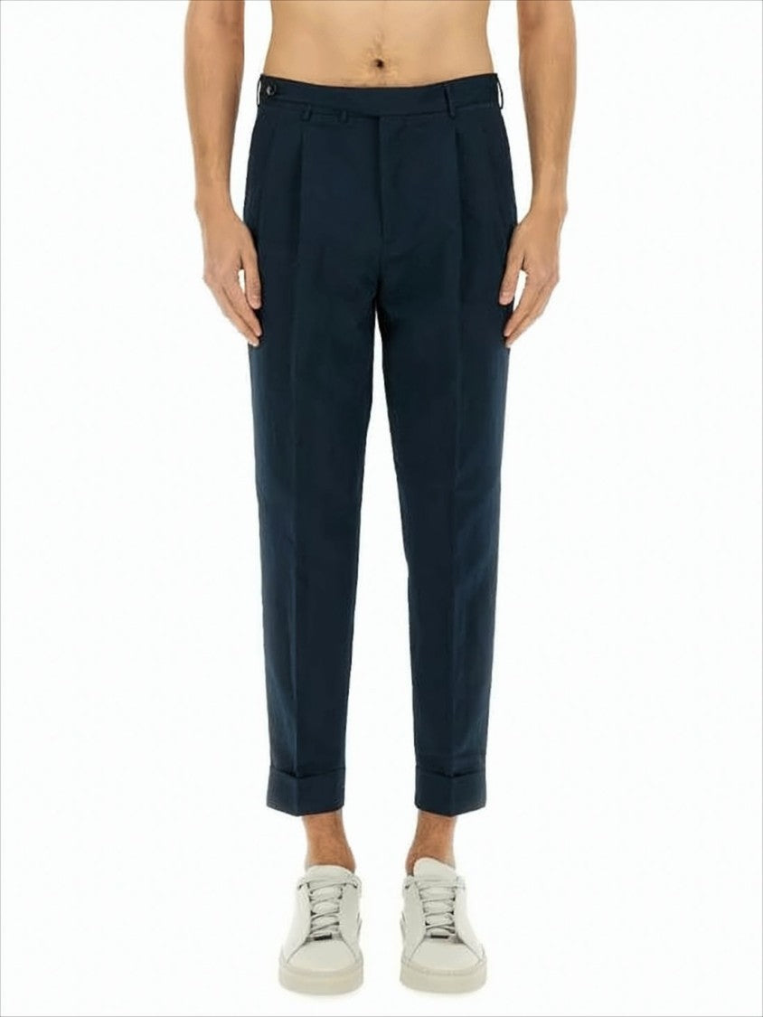 Pt Torino Tailored Blue Straight Pants With Cuffed Hems