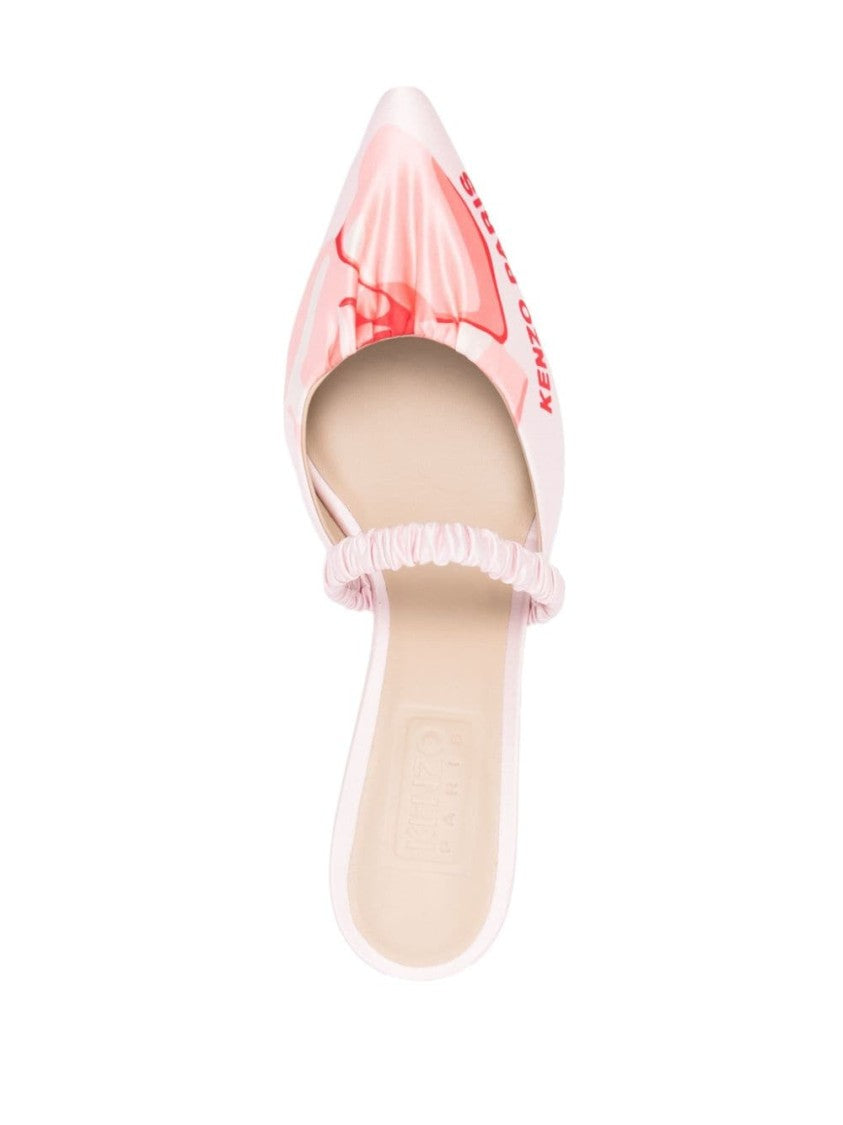 Kenzo Light Pink Satin-Finish Pointed Toe Pumps