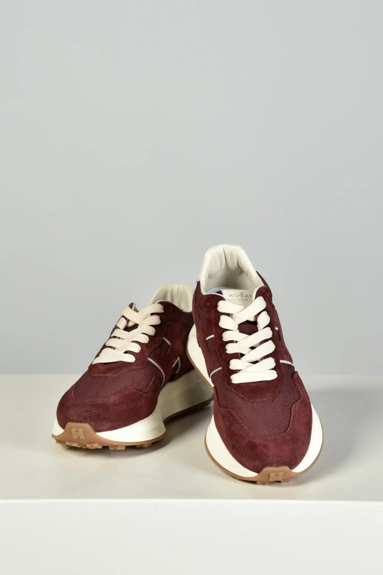 Hogan Burgundy Suede White Accent Sneakers