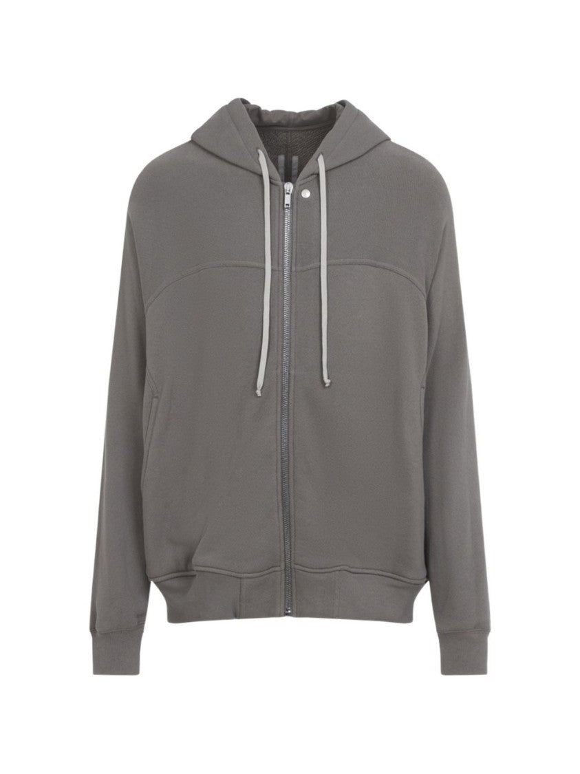 Rick Owens Dust Grey Zip-Through Sweater With Drawstring Hood