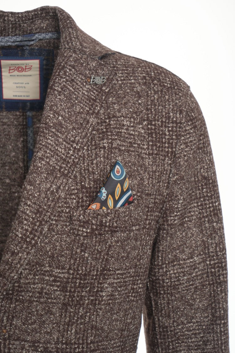 Bob Single-Button Blazer With Textured Checkered Pattern