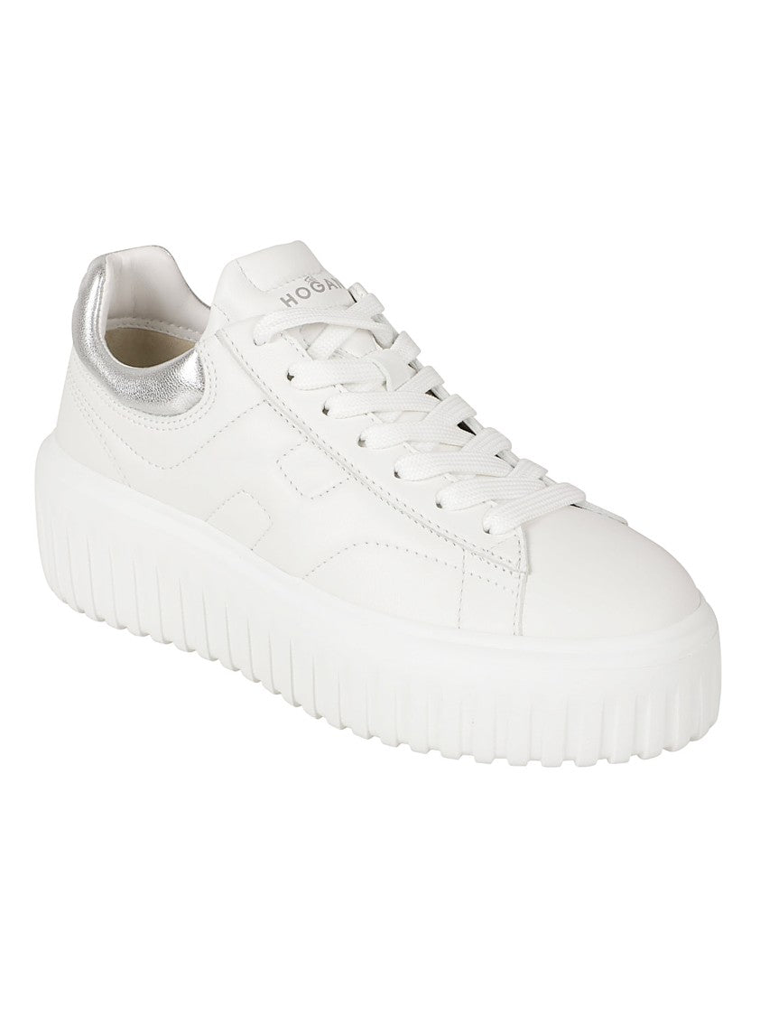 Hogan White Leather Sneakers With Metallic Silver Accents