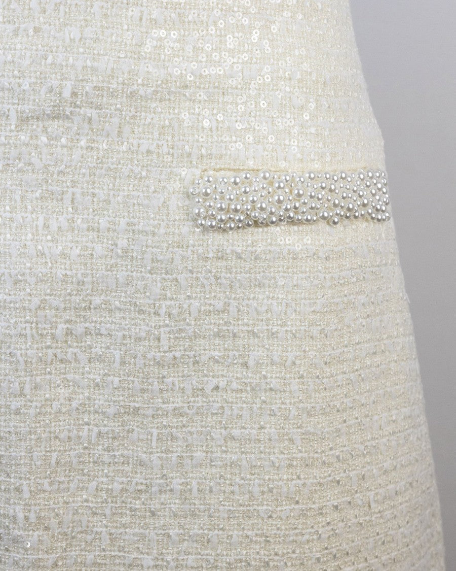 Self-Portrait Cream Bouclé Mini Skirt