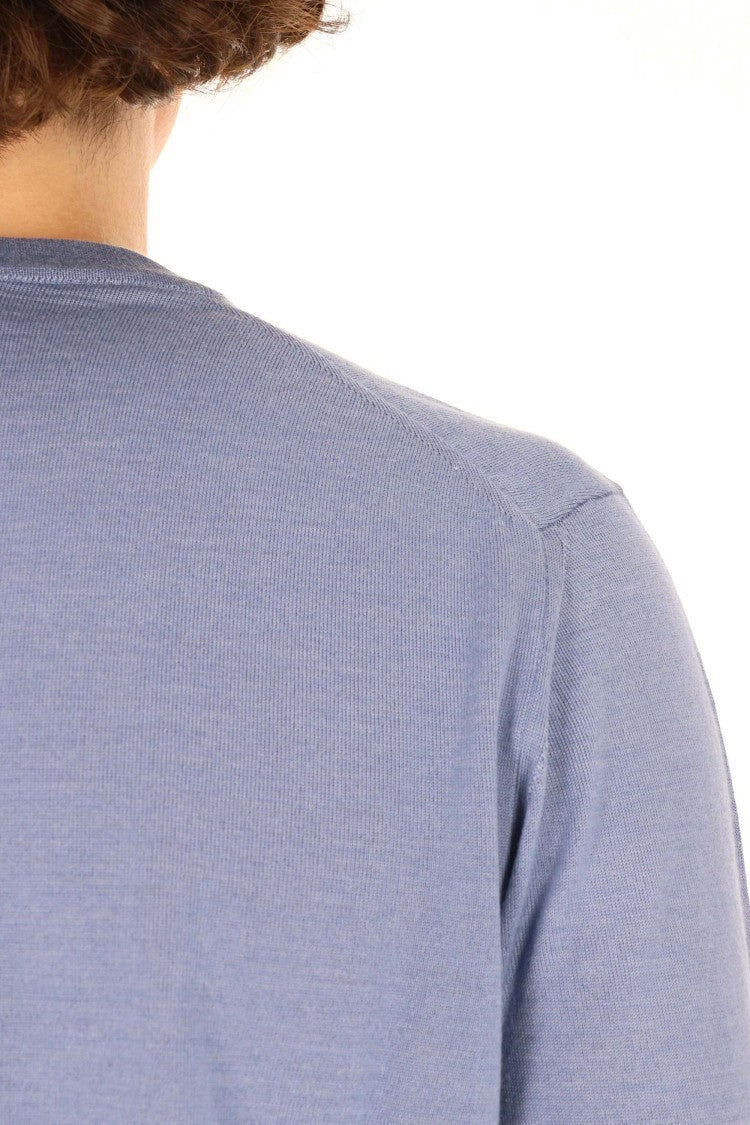 Drumohr Blue Cashmere-Wool-Silk Crewneck Sweater
