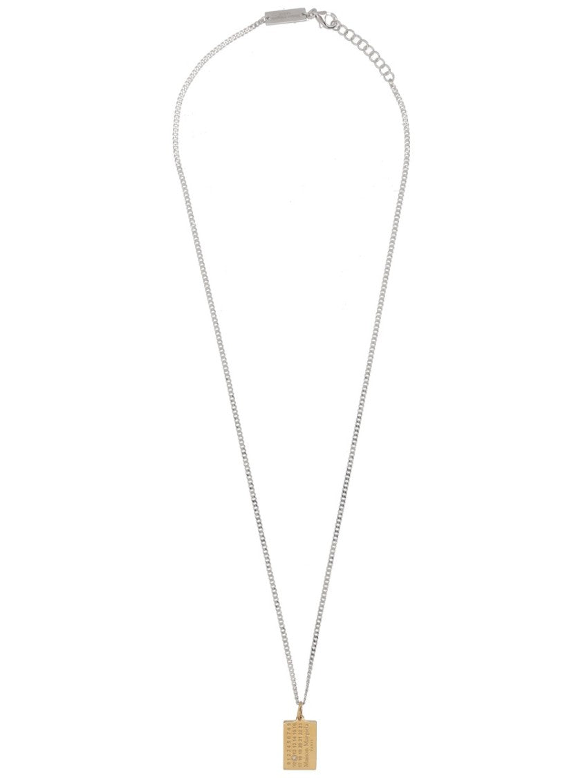 Maison Margiela Silver Numeric Engraved Rectangular Pendant Necklace
