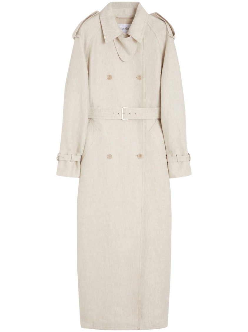 Max Mara Double-Breasted Linen Trench Coat With Belted Waist