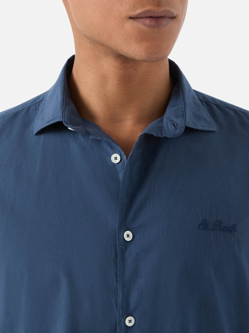Mc2 Saint Barth Blue Voile Cotton Casual Shirt