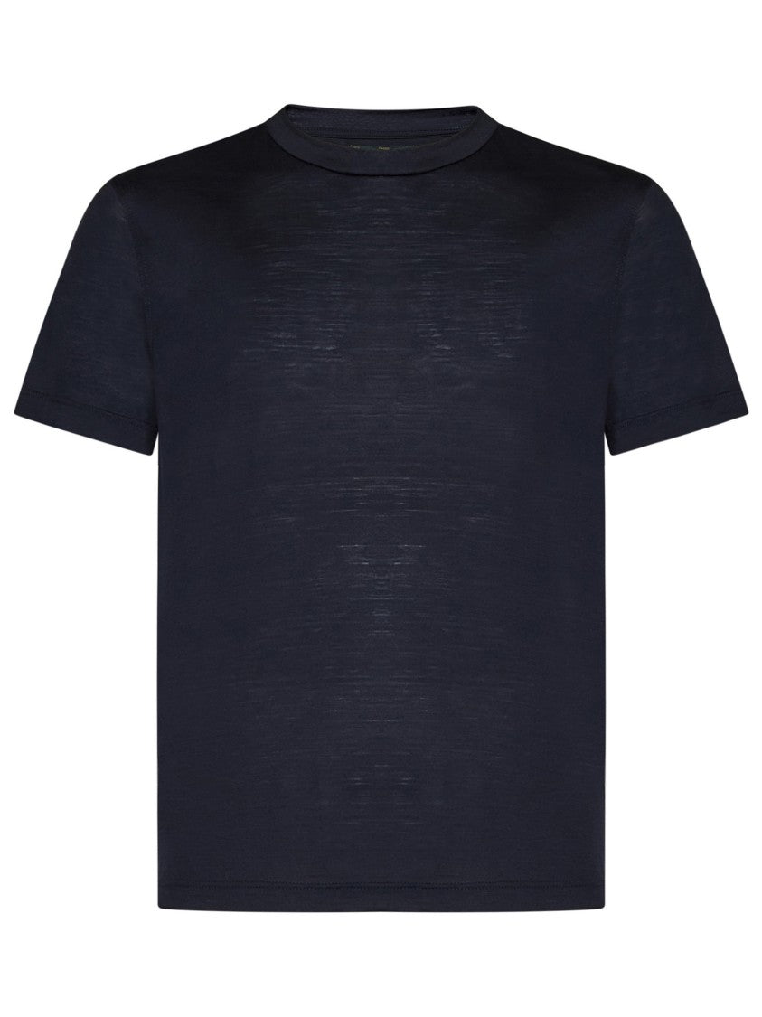 Franzese Collection Franzese Blue Crew Neck T-Shirt In 100% Virgin Wool