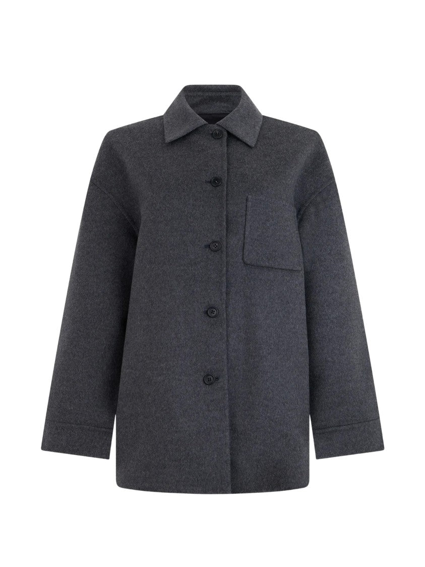 Prada Dark Gray Felted Virgin Wool-Blend Shirt Jacket
