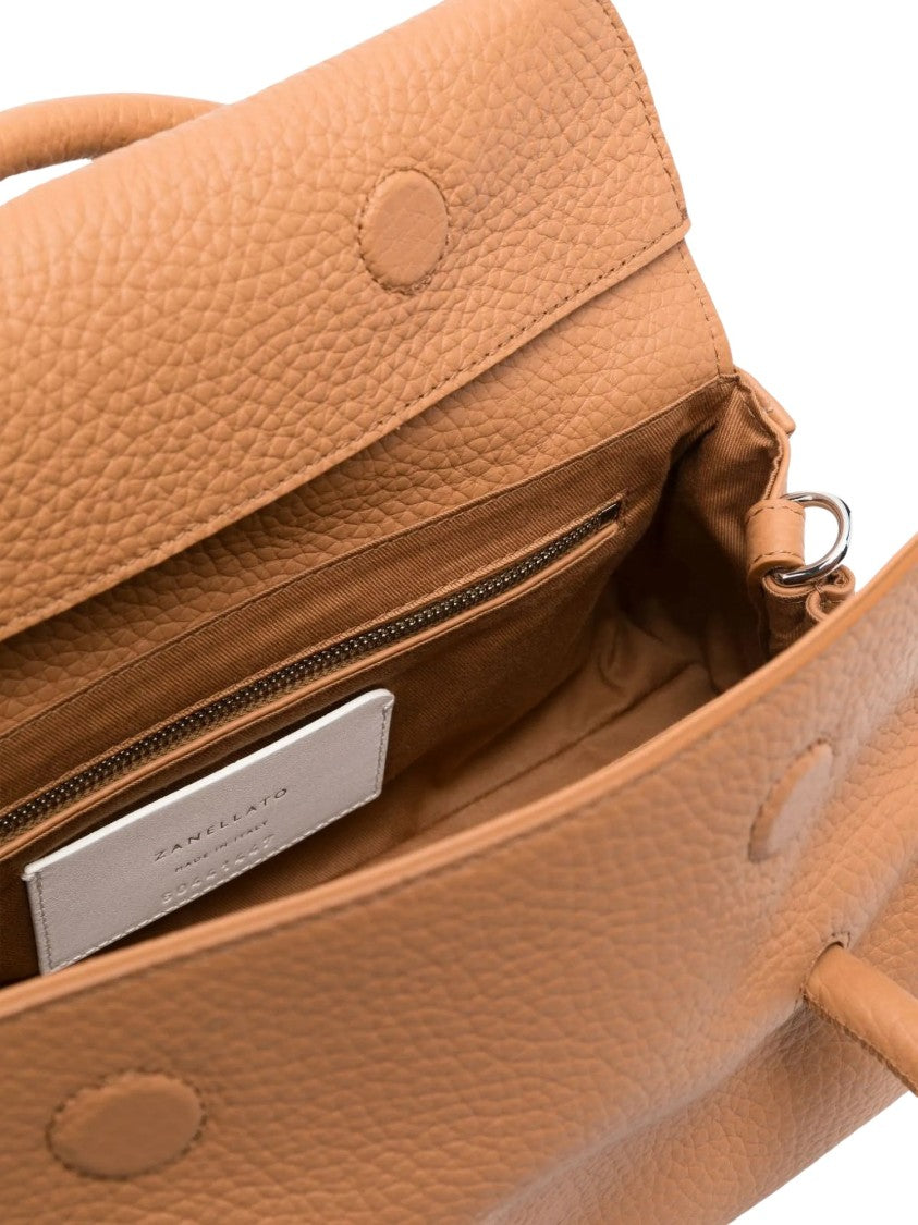 Zanellato Pebbled Leather Tote Bag With Metallic Studs