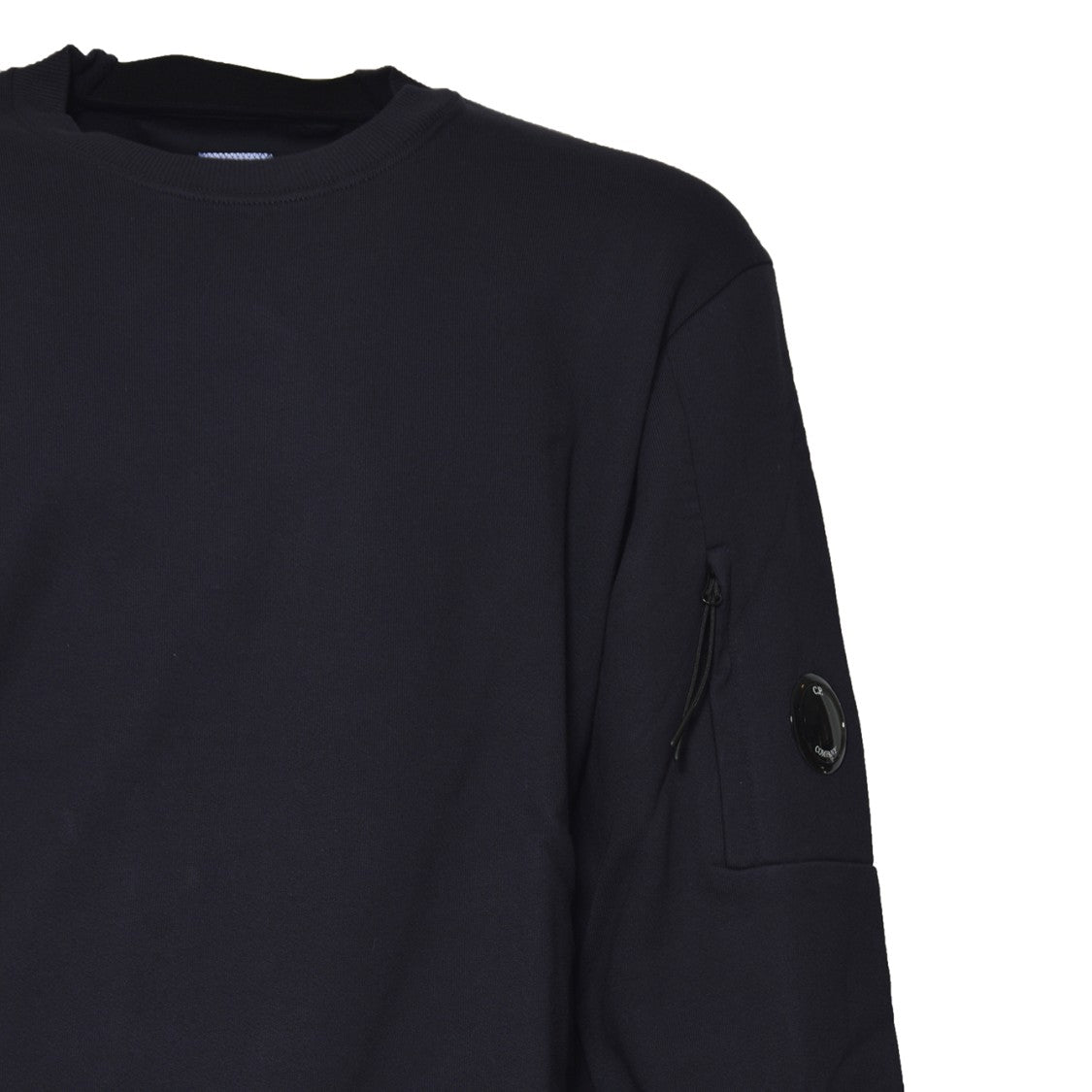 C.P. Company Minimalist Black Crewneck Sweater With Zippered Pocket