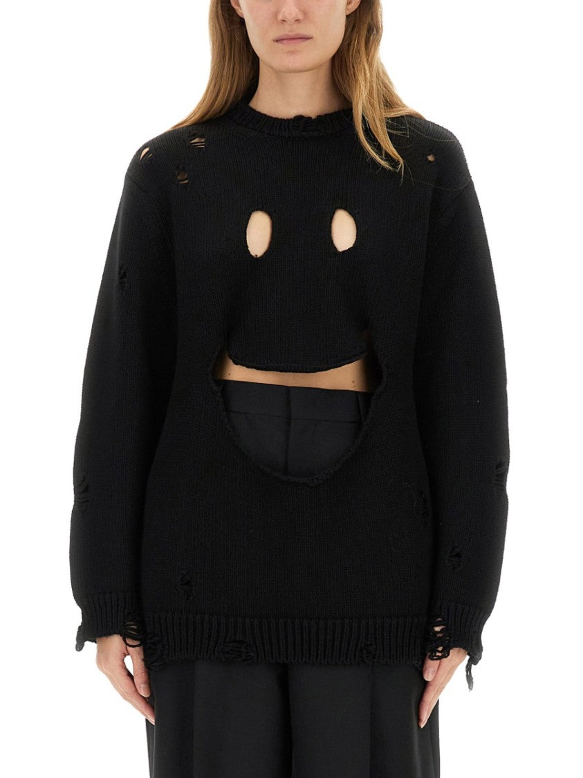 Moschino Distressed Black Wool Jersey With Oversized Fit