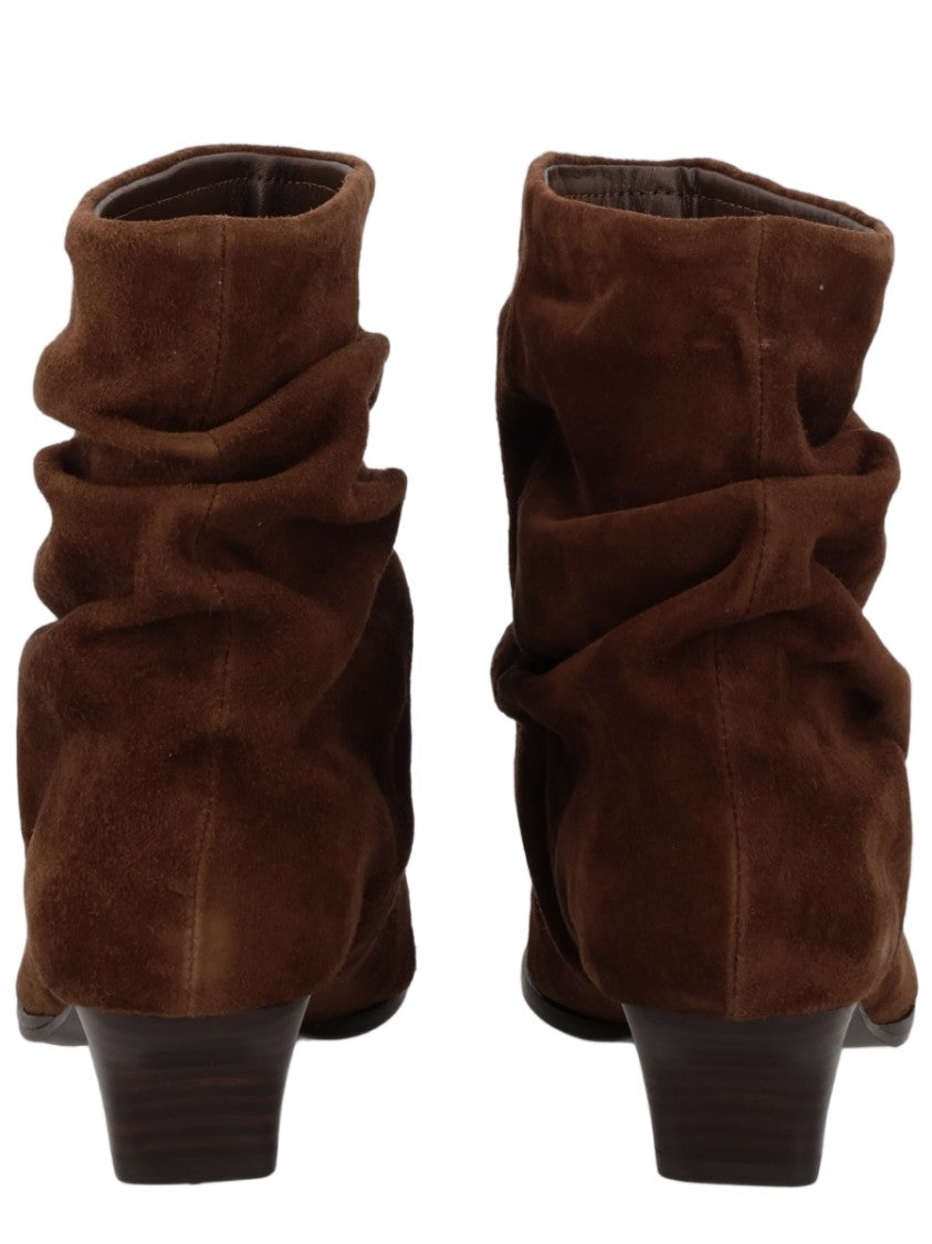Ash Brown Slouchy Stacked Heel Suede Boots