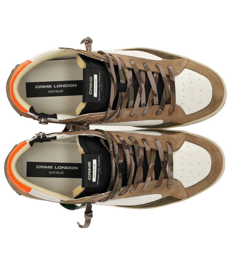 Crime London Sk8 Deluxe Mid Beige And White Sneaker