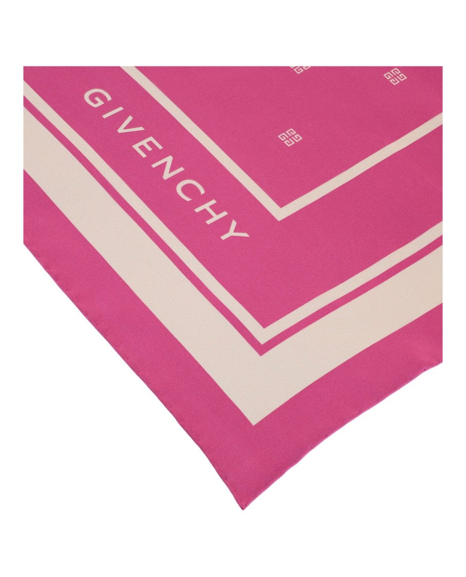 Givenchy Square Silk Scarf With Bold Logo And Striped Trim