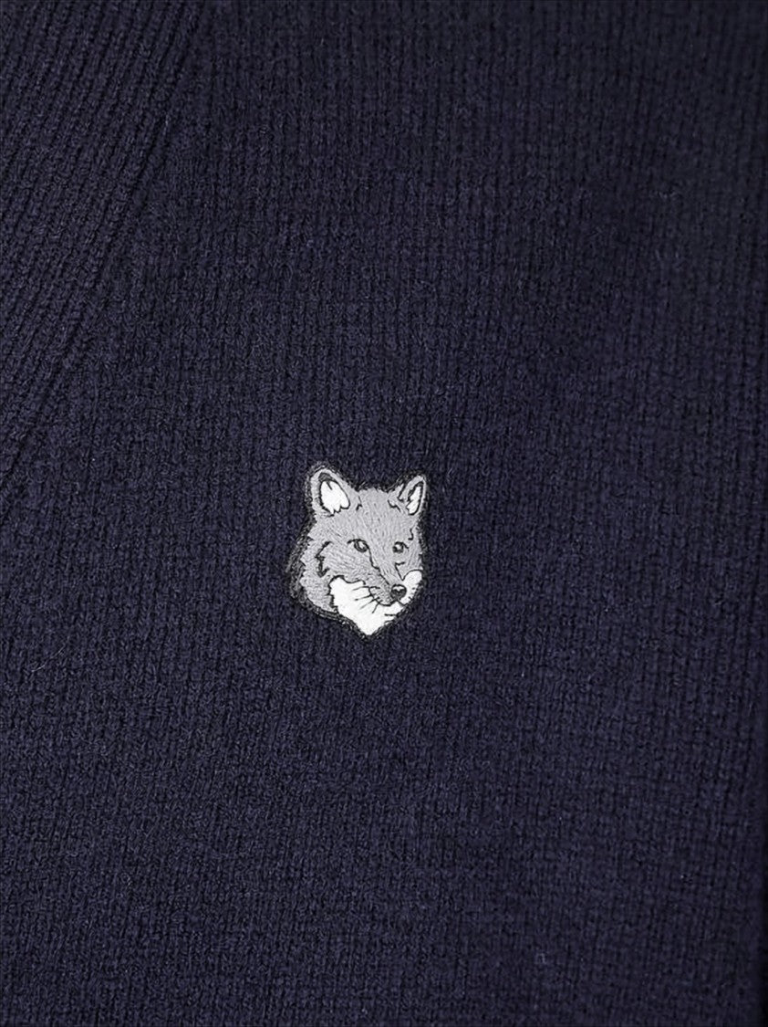 Maison Kitsuné V-Neck Ramswool Cardigan With Embroidered Fox Emblem
