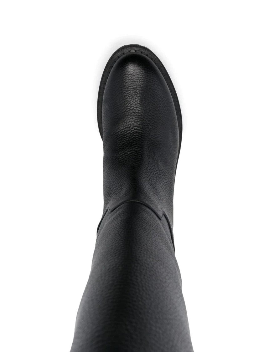 Sergio Rossi Textured Leather Long Boots With Side Zipper And Sturdy Sole