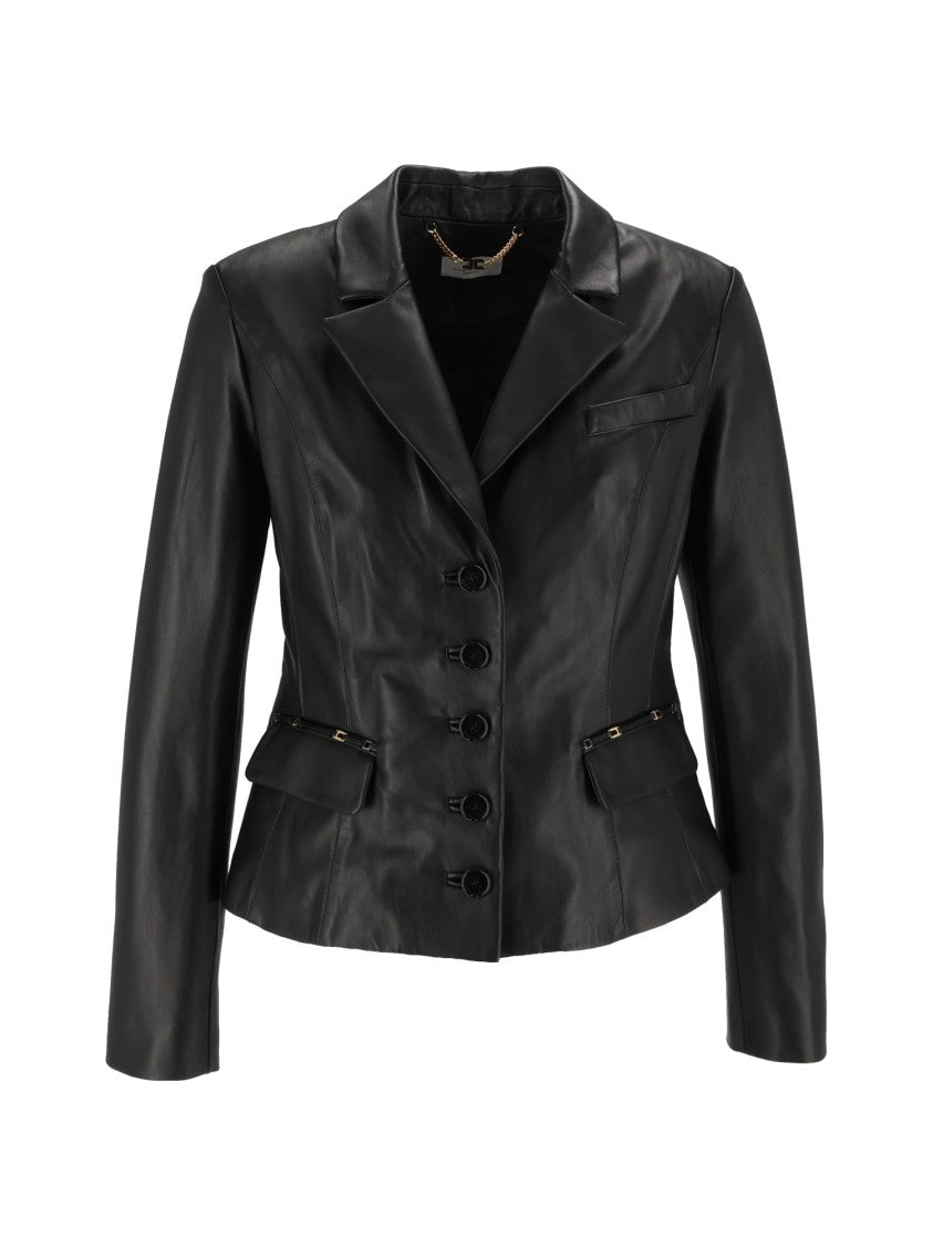 Elisabetta Franchi Black Sheepskin Leather Jacket