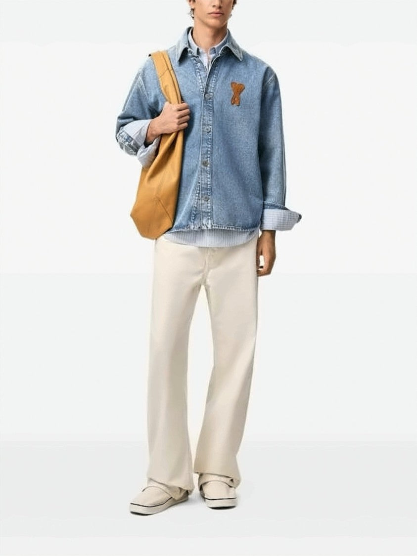 Ami Paris Denim Shirt With Classic Collar