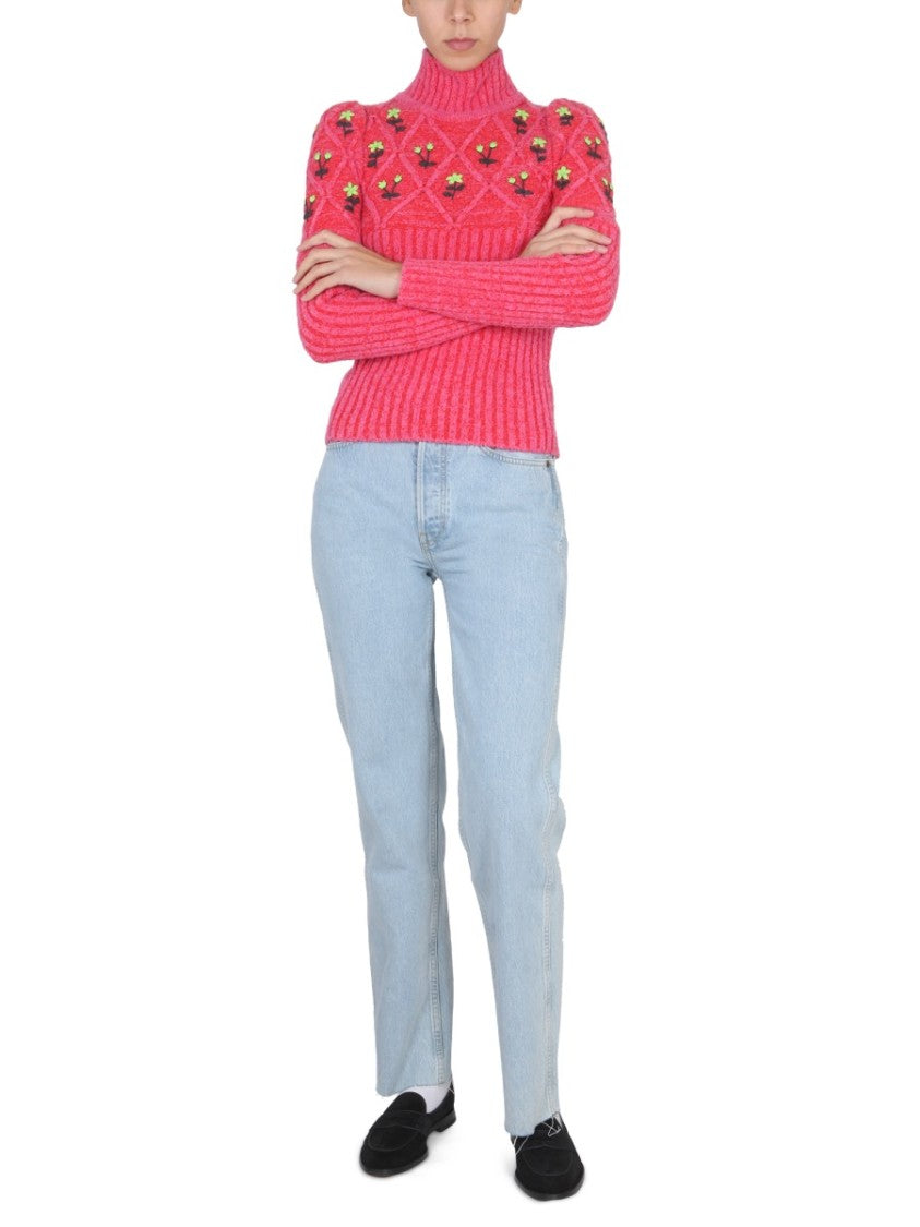 Cormio Ribbed Knit Jersey With Floral Embroidery