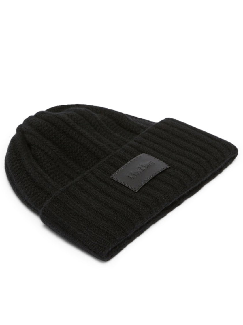 Max Mara Ribbed Knit Beanie With Leather Patch Detail