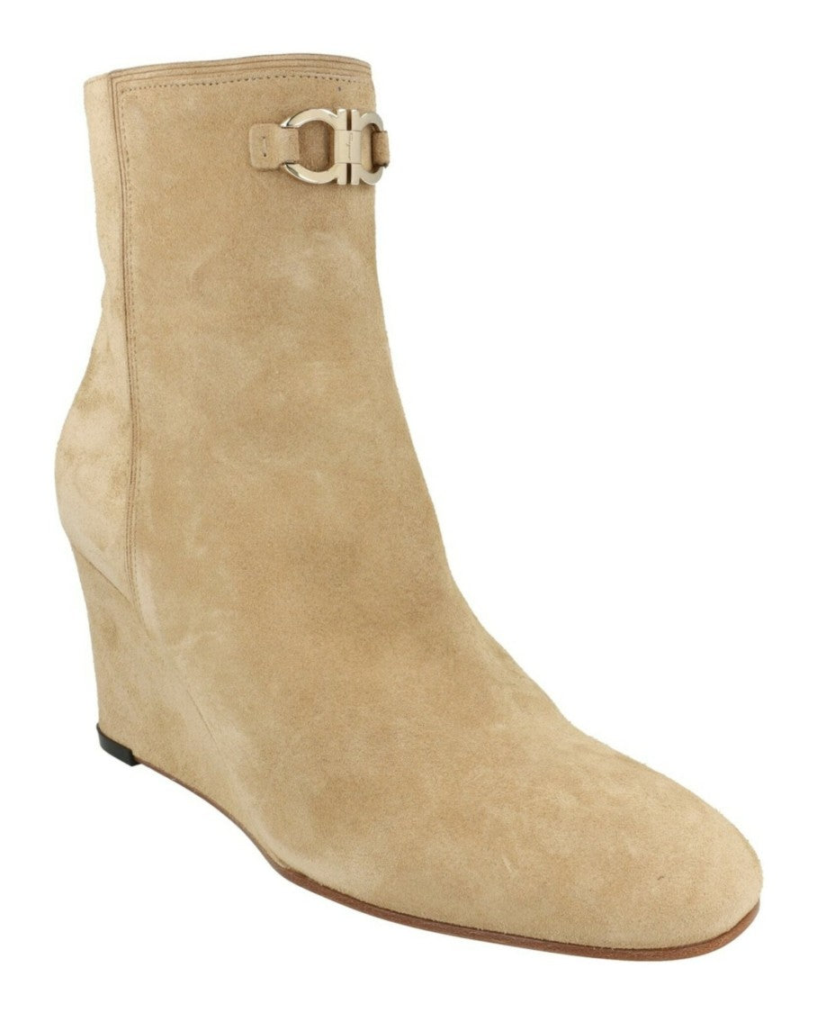 Ferragamo Catuja 70 Suede Ankle Booties With Wedge Heel
